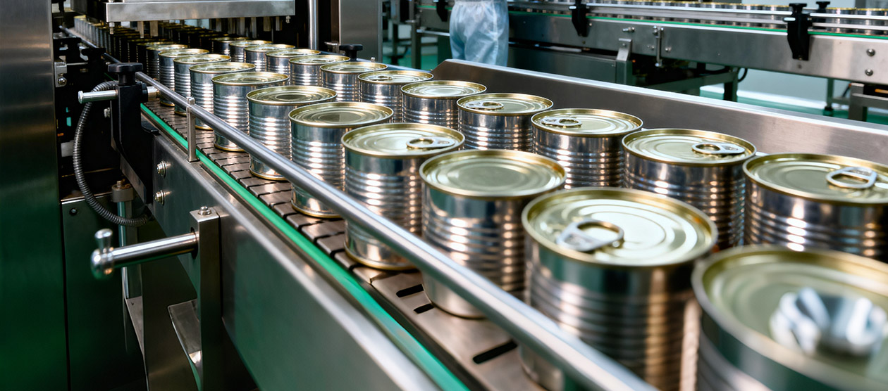High-quality tinplate cans for food and beverage packaging in modern factory workshop, showcasing durability, sealing performance, and freshness preservation