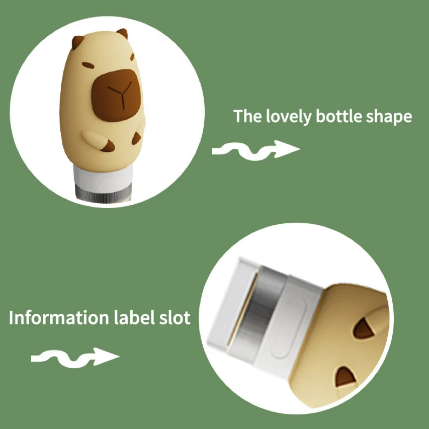 Lovely capybara bottle shape and information label slot on travel containers