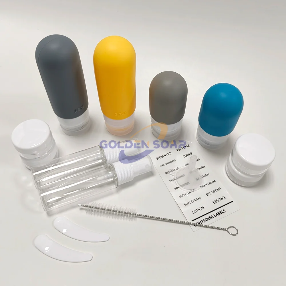 Detailed technical blueprint of travel bottles set components including 35ml spray bottles and 9ml cream jars